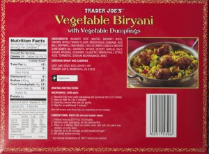 Vegetable Biryani Back Trader Joe's