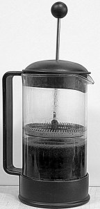 coffee, morning, french press, monochrome