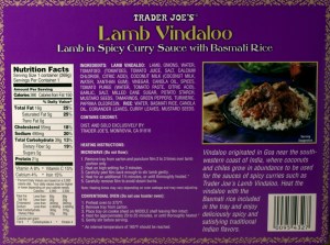 Trader Joe, Lamb Vindaloo, Indian, spicy, food, frozen, nutrition