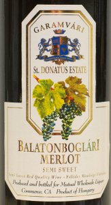 Hungary, Merlot, semi sweet, St. Donatus, Garamvari, balatonboglari
