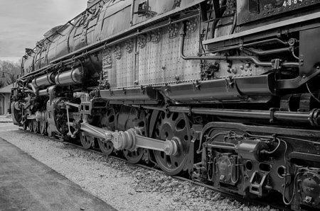 big boy, steam locomotive, railroad, monochrome, union pacific