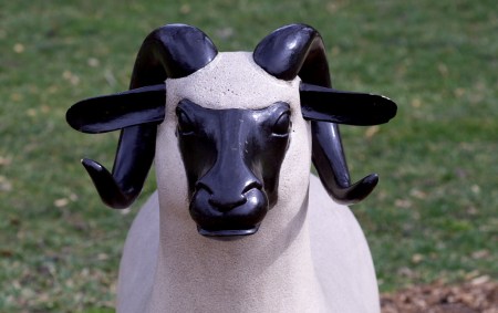 wpc, unusual, ceramic sheep herd, corner, cornered