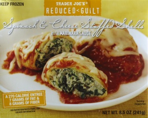 Trader Joe, Stuffed Spinach Cheese Shells, review, nutrition, calories, price, reduced guilt