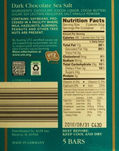 ALDI, moser roth, dark sea salt chocolate, price, review, calories, nutrition